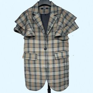 TOV Holy Plaid Checkered  Long Vest / Blazer